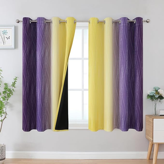 Estelar Textiler Yellow and Purple Ombre Blackout Curtains 45 Inch Length 2 by ESTELARTEXTILER