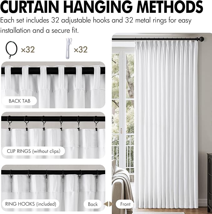 MIULEE Pinch Pleated Thick Linen Curtains 84 Inch 4 Panels Set Back Tab Memory - Image 8