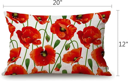 Solekla Red Poppy Flowers Waist Lumbar Cotton Linen Throw Pillow case Cushion - Image 2