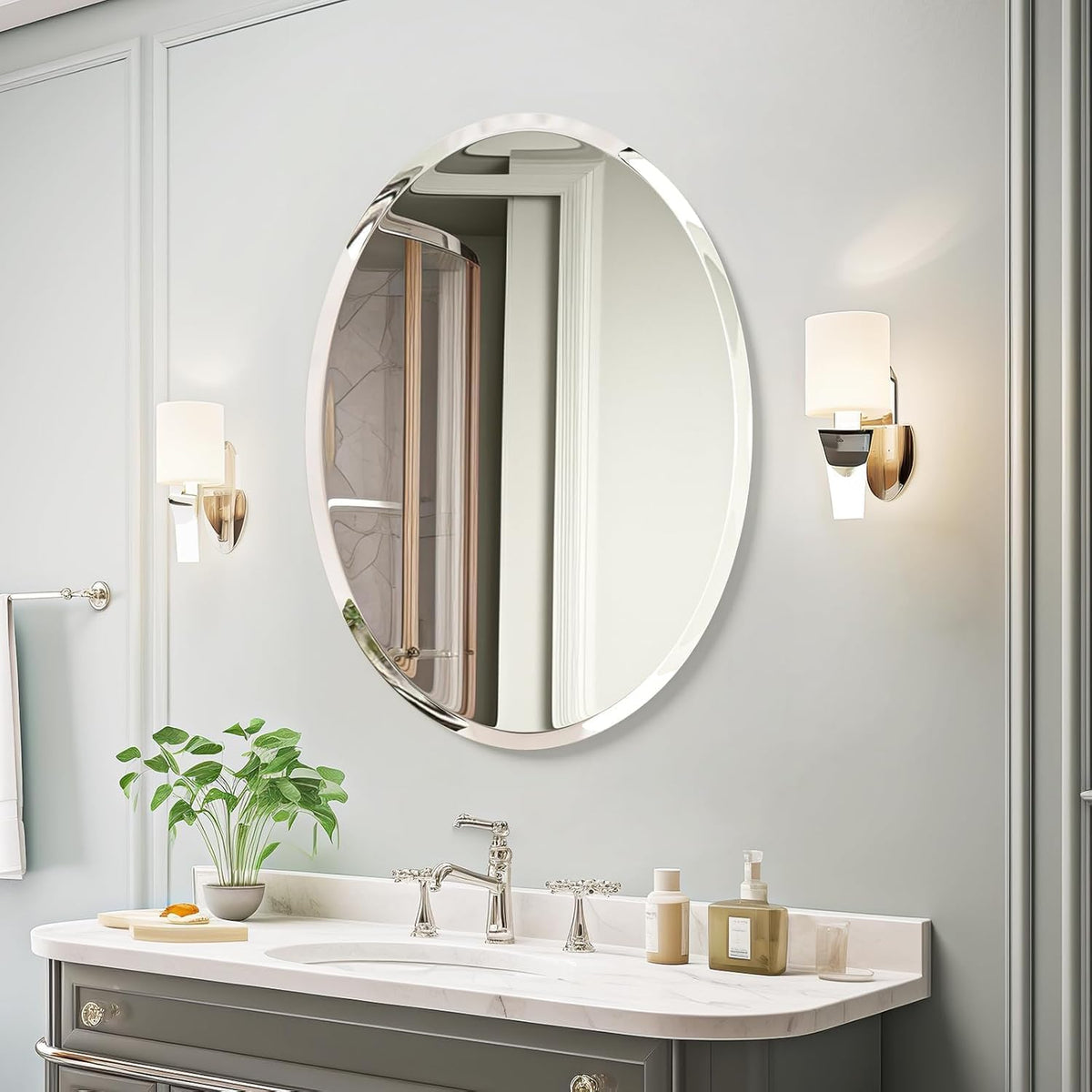 ushower bathroom mirror for over sink, 20x28 inch on a desk or shelf