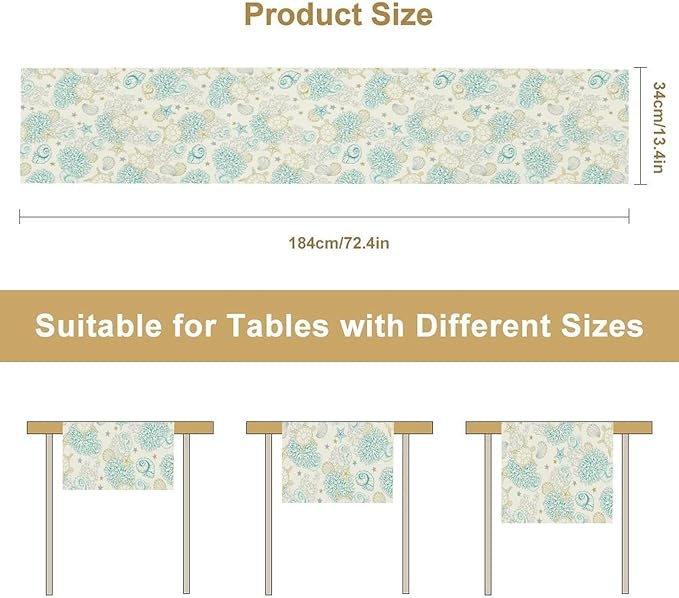 Ocean Coastal Table Runner, Nautical Summer Beach Coral Sea Turtle Table Runner - Image 7