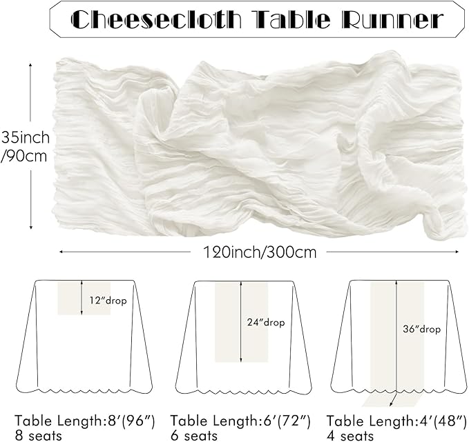 IVAPUPU 4 Pcs Cheesecloth Table Runner - 10ft Ivory White Boho Gauze Cheese - Image 3