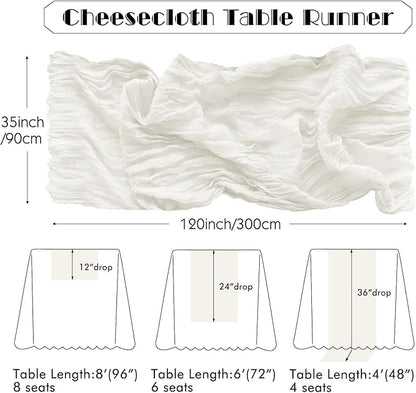 IVAPUPU 4 Pcs Cheesecloth Table Runner - 10ft Ivory White Boho Gauze Cheese - Image 3