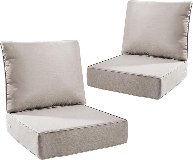 6" Thick Outdoor Cushions 24x24x6, 2-Set Deep Seat Patio Cushions by Pugire