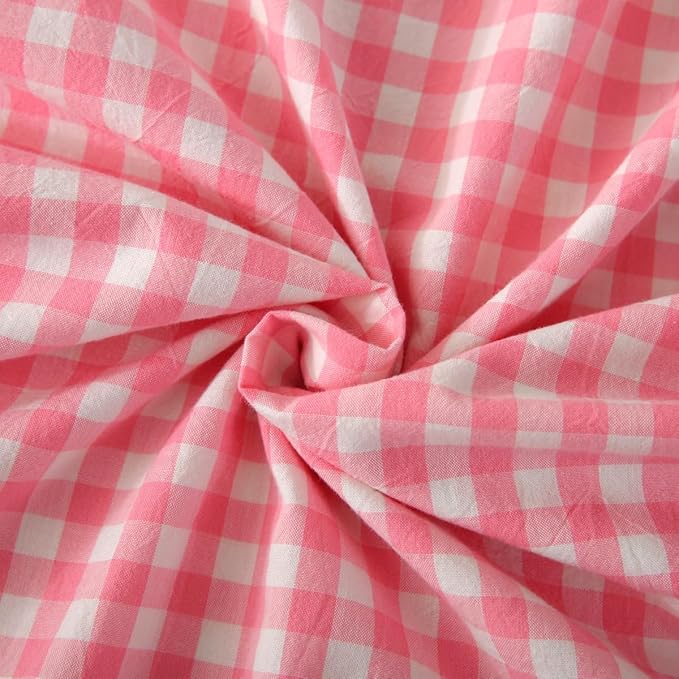 Vintage Light Pink Plaid Ruffle Pillow Shams Standard Size Set of 2, Washed - Image 6