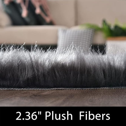 Latepis Large Rugs for Bedroom Dark Grey 6.7x10 Faux Sheepskin Fur Rug for - Image 3