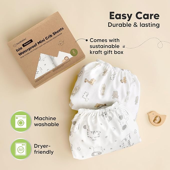 2-Pack Waterproof Pack and Play Sheets, Mini Crib Sheets Fitted - Image 8