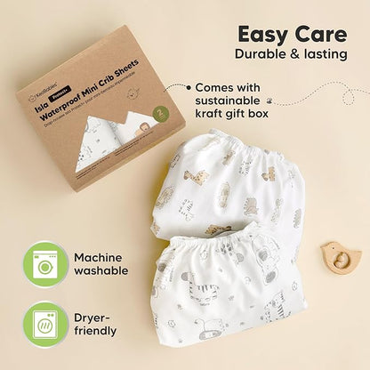 2-Pack Waterproof Pack and Play Sheets, Mini Crib Sheets Fitted - Image 8