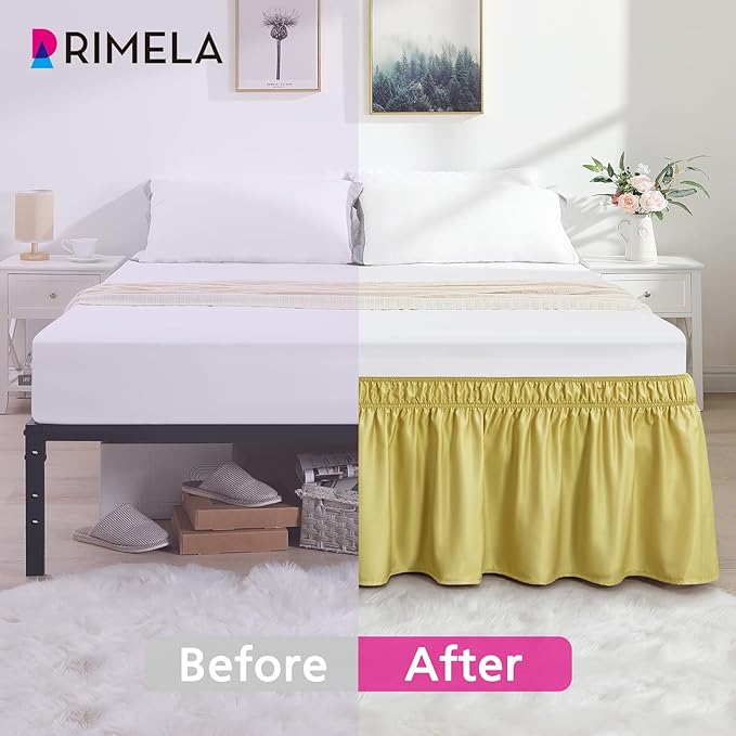 RIMELA Bed Skirt Queen Size Champagne Green 15 Inch Drop, Wrap Around Elastic - Image 3