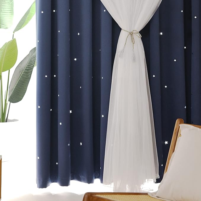 Kinryb Kids Blackout Curtains for Bedroom/Living Room/Classroom, Sheer Overlay - Image 4