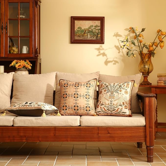 Brown SquareThrow Pillow Covers, Floral Farmhouse Linen Accent Pillows Cover - Image 3