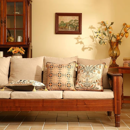 Brown SquareThrow Pillow Covers, Floral Farmhouse Linen Accent Pillows Cover - Image 3