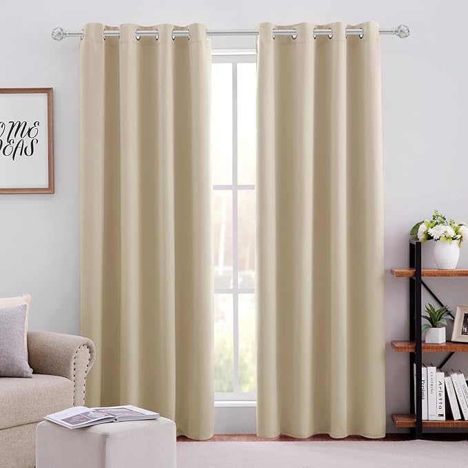HOMEIDEAS Beige Blackout Curtains 52 X 84 Inch Bedroom Curtains 2 Panels Room by HOMEIDEAS