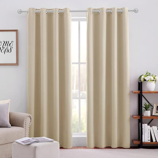 HOMEIDEAS Beige Blackout Curtains 52 X 84 Inch Bedroom Curtains 2 Panels Room by HOMEIDEAS