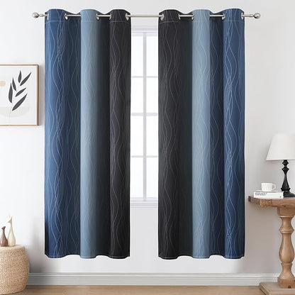 Estelar Textiler Navy Blue and Black Ombre Blackout Curtains 72 Inches Long - Image 2
