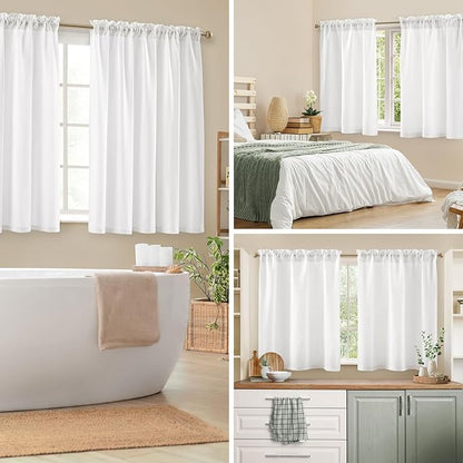 HOMEIDEAS Non-See-Through White Privacy Sheer Kitchen Curtains 24 Inches Long 2 - Image 3