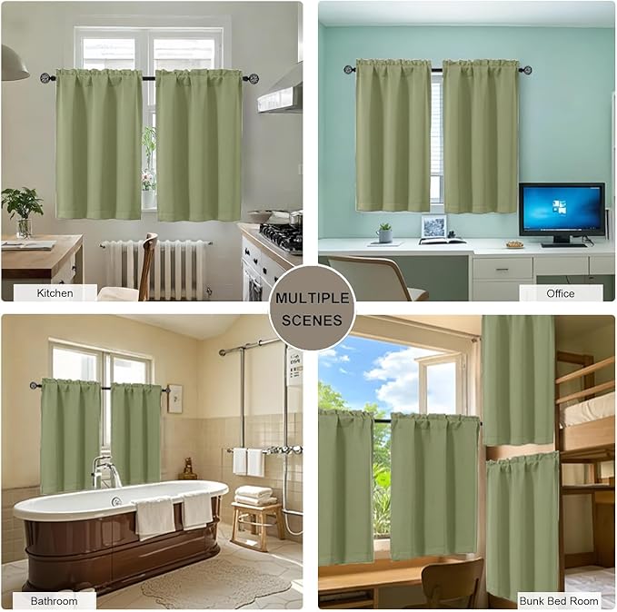 Gwine Sage Green Blackout Curtains 30 Inch Length, Short Kitchen Curtains - Image 7