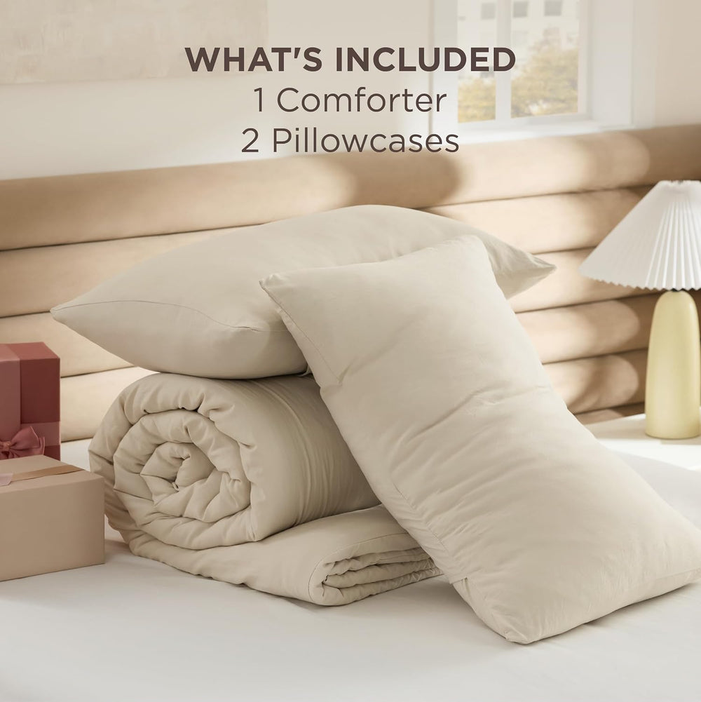 Bedsure Queen Comforter Set, Prewashed Bedding Cream
