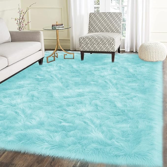 Latepis Blue Rugs for Living Room 5x6.7 Faux Sheepskin Fur Area Rug for Bedroom - Image 7