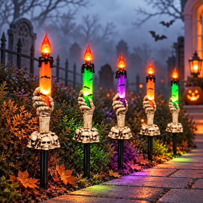 5-Pack Halloween Pathway Lights, Skeleton Hand Candle Yard Stakes