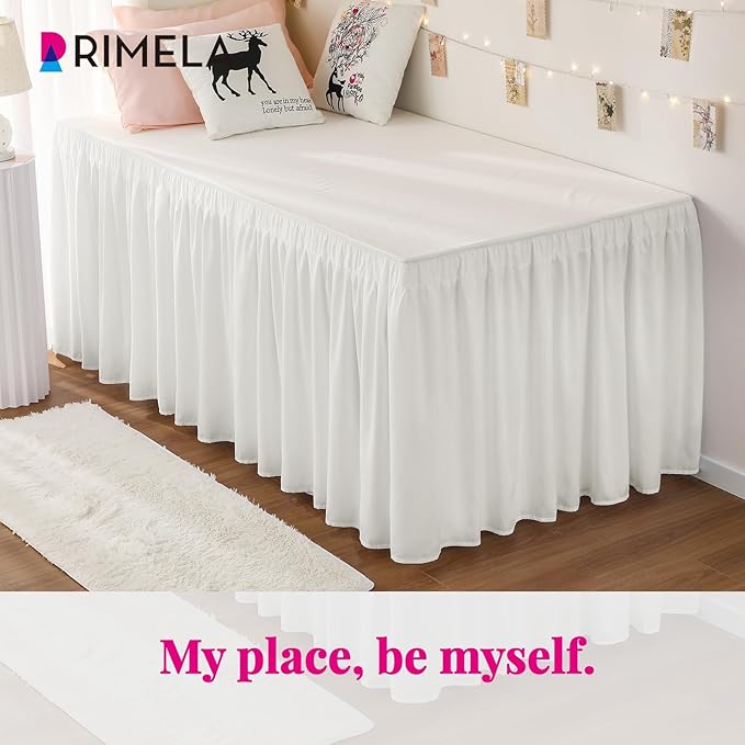 RIMELA Dorm Bed Skirt Twin XL 36 Inch Drop, Warm White Bedskirt Solid Silky - Image 3
