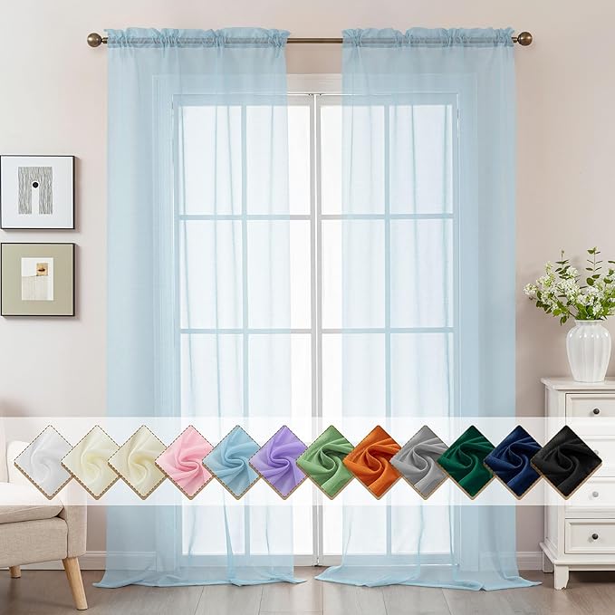 Blue Sheer Curtains 108 Inches Extra Long, Privacy Semi Sheer Curtains by ABLUEN