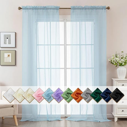 Blue Sheer Curtains 108 Inches Extra Long, Privacy Semi Sheer Curtains by ABLUEN