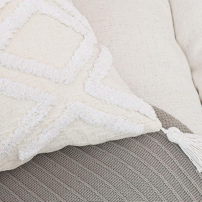 Boho White Throw Pillow Cover 18x18 Inch - Image 5