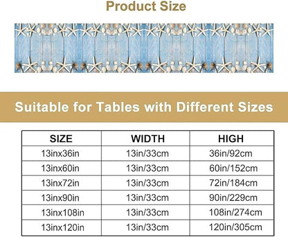 Summer Beach Starfish Table Runner Beach Seashells Blue Rustic Wood Printed - Image 4
