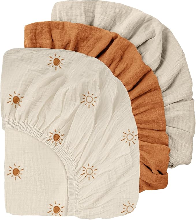 Gllquen Baby Muslin Mini Crib Sheets 3 Pack, Breathable Pack and Play Sheets by GLLQUENBABY
