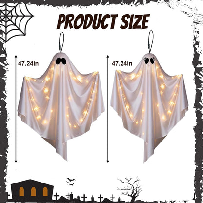 2 Pack 47.25" Light Up Hanging Ghost Halloween Decorations Outdoor Indoor