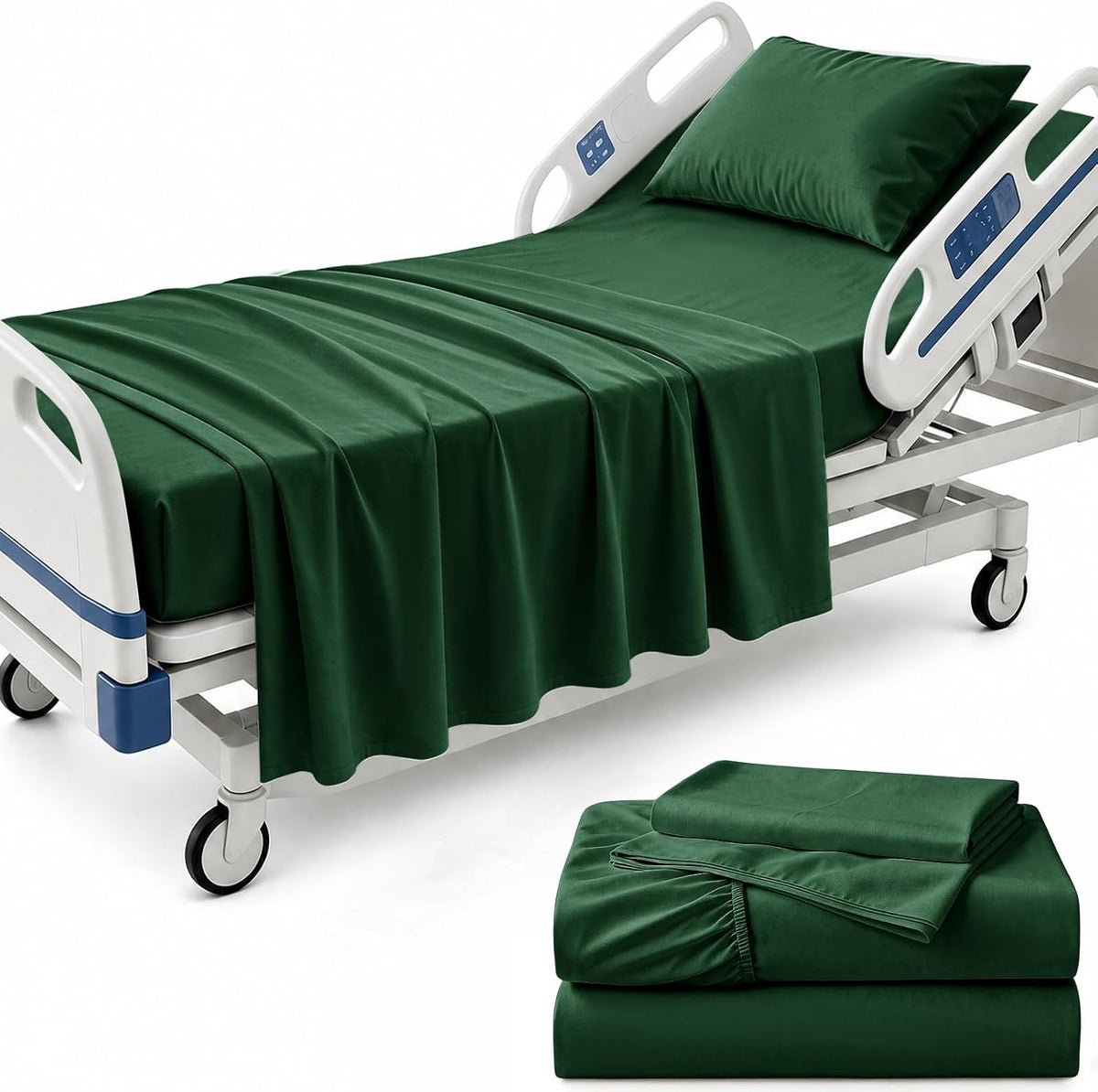 kkjiaf 3 piece dark green cotton hospital bed, main product view