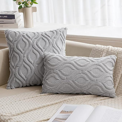 MIULEE Throw Pillow Covers 12x20 Inch Light Grey, Soft Winter Plush Faux Wool - Image 4
