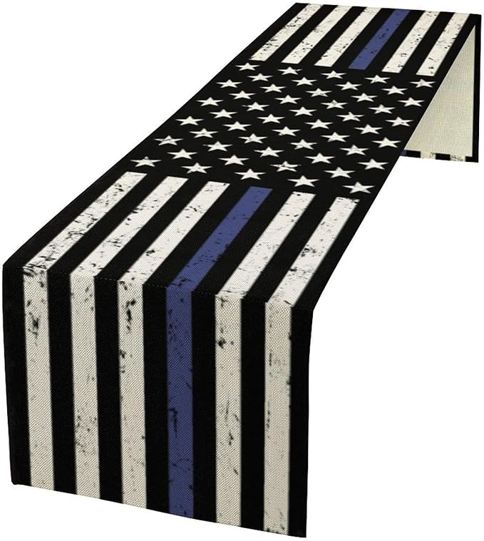 Blue Line Table Runner Rustic American USA Flag July 4th Seasonal Dinner Runner by moderw