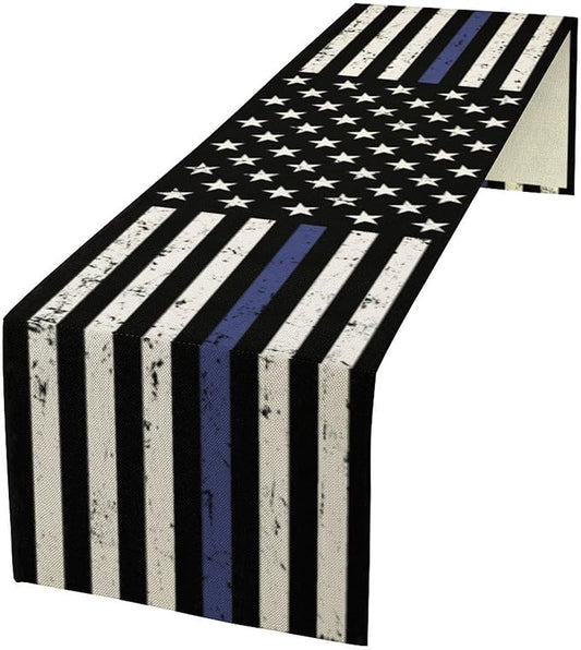 Blue Line Table Runner Rustic American USA Flag July 4th Seasonal Dinner Runner by moderw