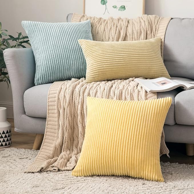 MIULEE Pack of 2 Corduroy Pillow Covers Soft Soild Striped Throw Pillow Covers - Image 2