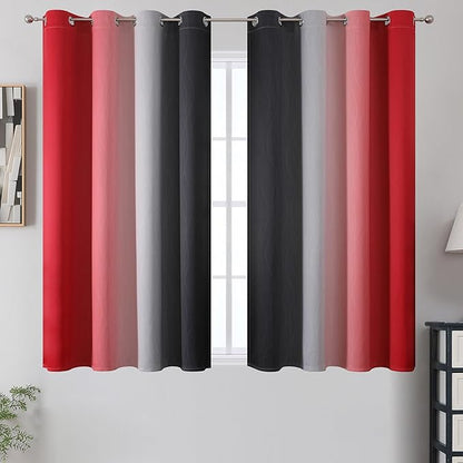 Estelar Textiler Ombre Red and Black Curtains 54 Inch Length 2 Panels, 100% - Image 2