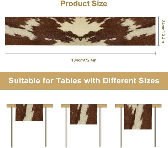 Cow Print Table Runner Retro Brown White Cow Fur Animal Fur Skin Farmhouse - Image 2