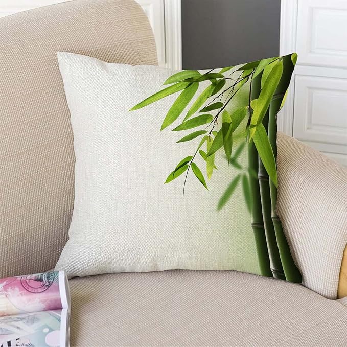TSSOHU Green Bamboo Farmhouse Pillow Cover Cotton Linen Decorative Square Throw - Image 2