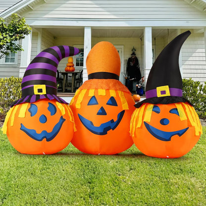 GOOSH 6 FT Halloween Inflatables Outdoor Pumpkin Combo with Wizard hat Blow Up Yard Decoration with LED Lights Built-in for Holiday Party Yard Garden