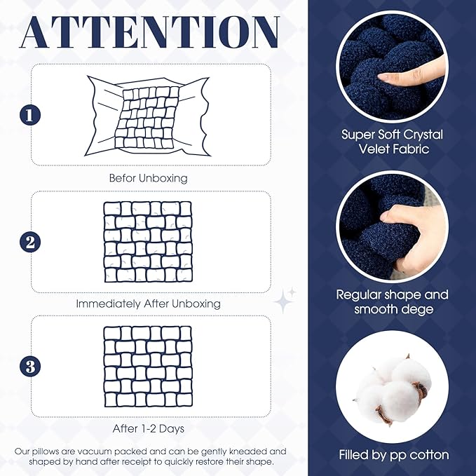 Wenqik 2 Pcs Knot Pillows Square Knotted Plush Throws Soft Accent Pillows - Image 2