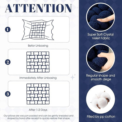 Wenqik 2 Pcs Knot Pillows Square Knotted Plush Throws Soft Accent Pillows - Image 2