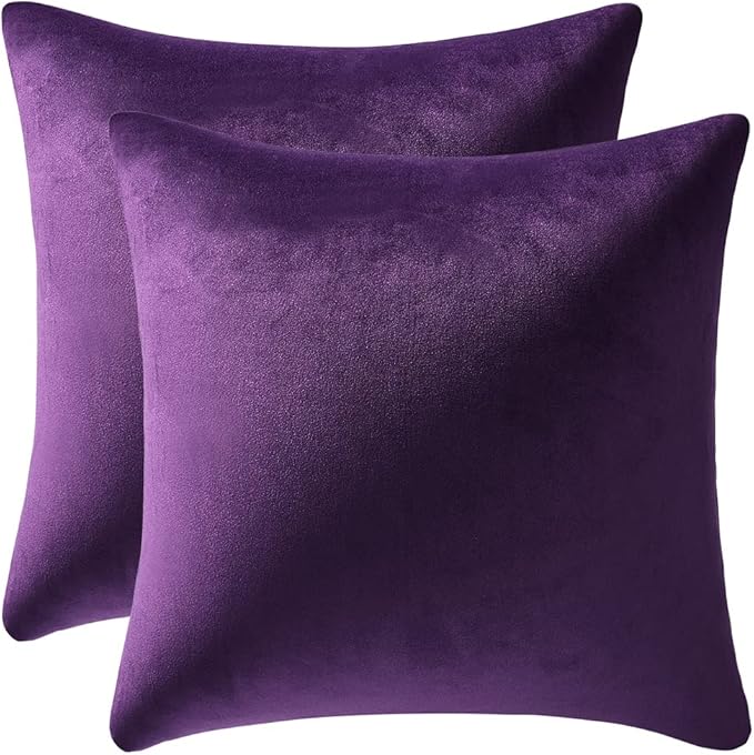 24x24 Throw Pillow Cases Purple: 2 Pack Cozy Soft Velvet Square Decorative by DEZENE