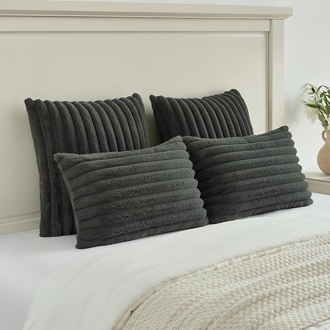 FUTEI Dark Grey Throw Pillow Covers Set of 2, 16x16 Inch Striped Texture - Image 5