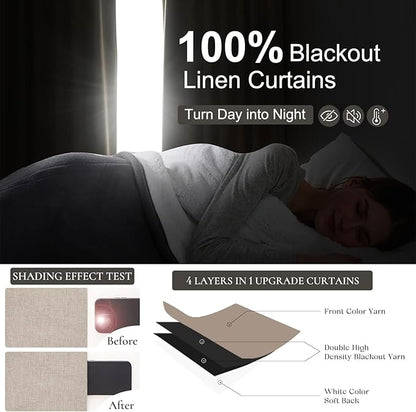 100 Inch Extra Wide Curtains Linen Farmhouse Insulated Thermal Draps - Image 2