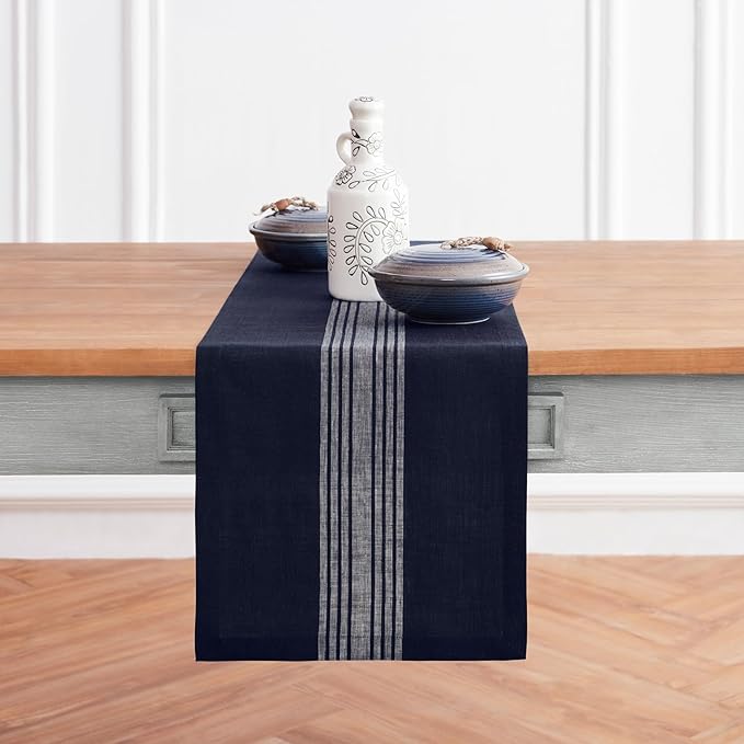 Solino Home Stripe Linen Table Runner 120 Inches Long by SolinoHome