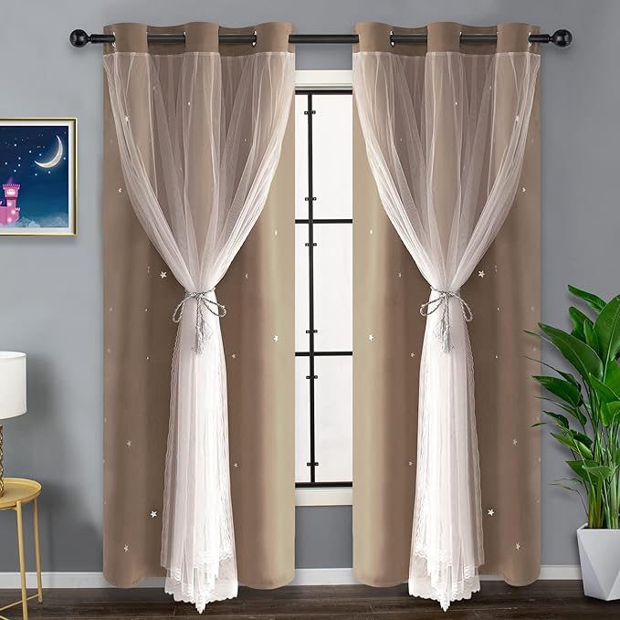 Kinryb Star Cut-Out Blackout Curtains 84 Inch Length Double Layer Curtain by Kinryb