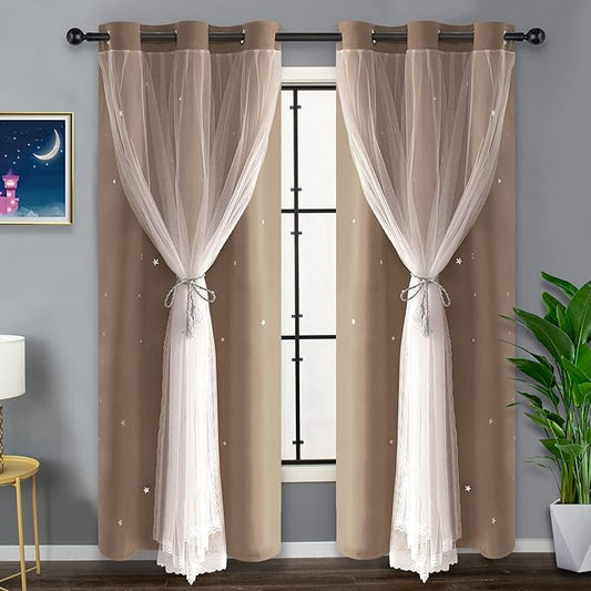 Kinryb Star Hollowed Out Blackout Curtains Mix and Match Curtain by Kinryb
