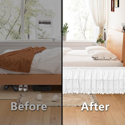 Queen Bed Skirt, Double-Layered Ruffled Eyelet Bed Skirt, Wrap-Around Elastic - Image 4