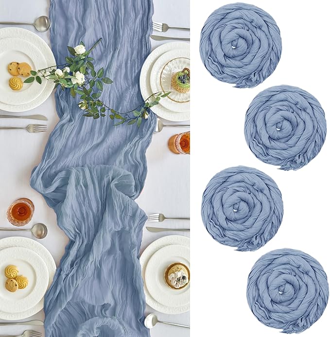 IVAPUPU 4 Pcs Cheesecloth Table Runner - 10ft Dusty Blue Boho Gauze Cheese by IVAPUPU